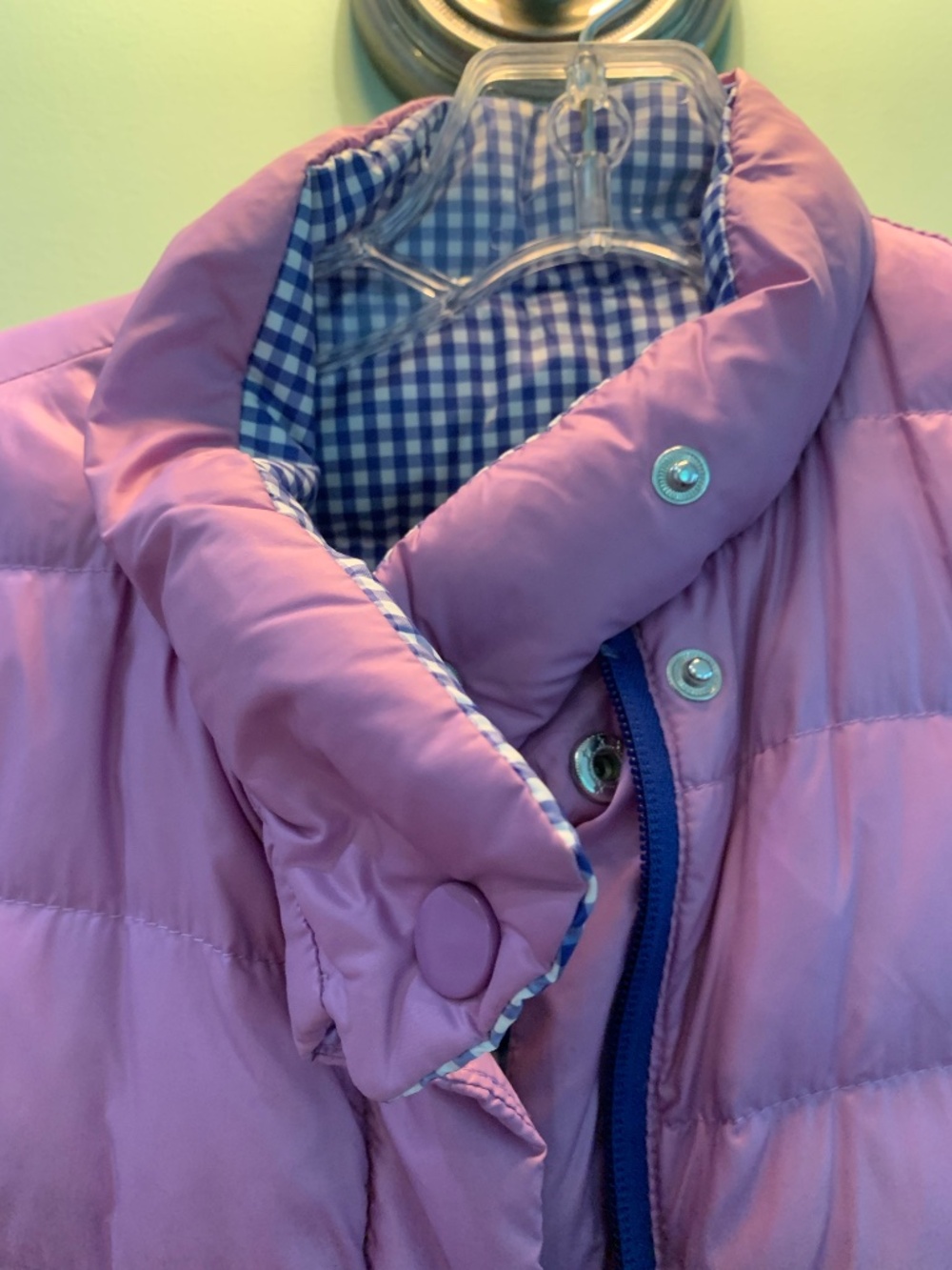 J McLaughlin Violet/Navy Blue Gingham Reversible Down Vest - Picture 9 of 9